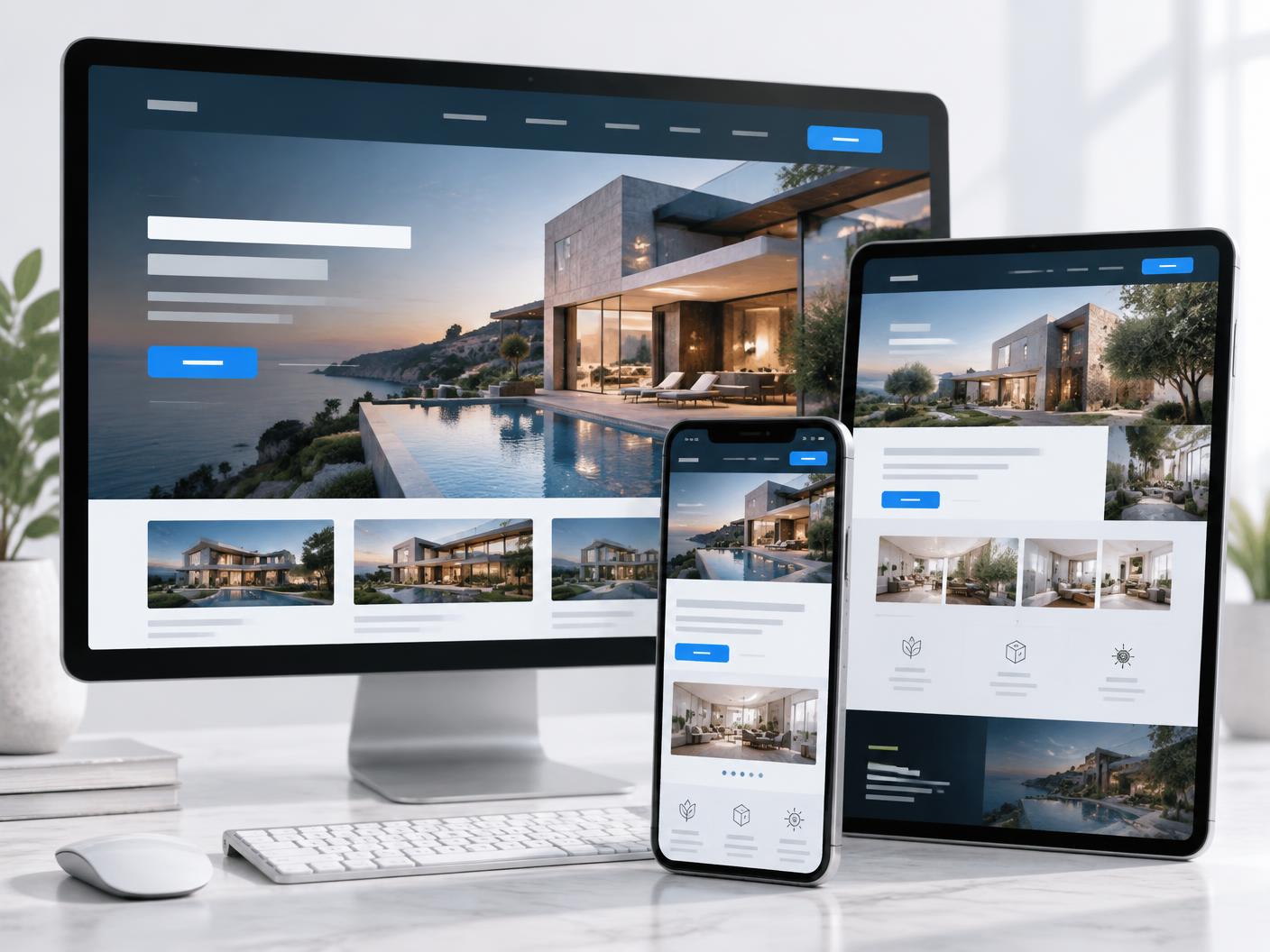 Responsive premium business website displayed on desktop, tablet, and mobile